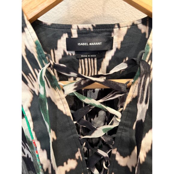 Isabel Marant Silk Multicolor Lace Up Short Sleeve Blouse Size 36 Semi Sheer - Picture 3 of 11